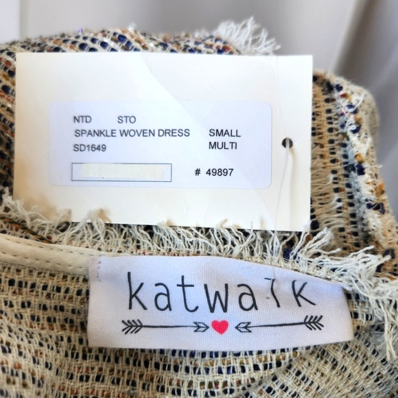 New Katwalk Sparkly Woven Chic Striped Cutout Fringe Hem Dress Size S - Picture 5 of 9